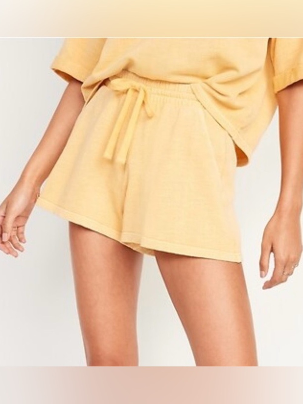 Old Navy High-Waisted Garment-Dyed Cali-Fleece Short in Marigold Yellow Size S